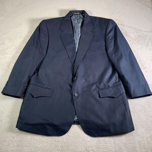 Circle S Blazer Mens 46R Navy Western Cowboy Sport Coat Jacket Dress Polyester
